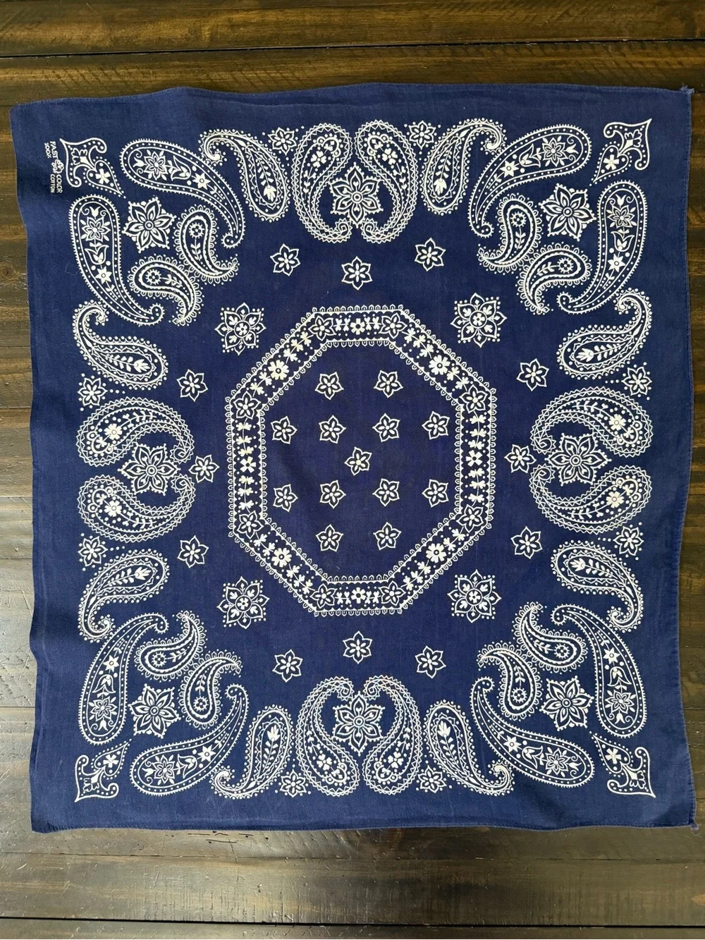 Vintage Fast Color Paisley Blue Bandana 100% Cotton Elephant Made in USA